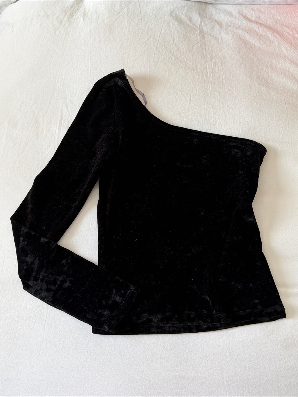 One-Shoulder Velvet Long-Sleeve Top